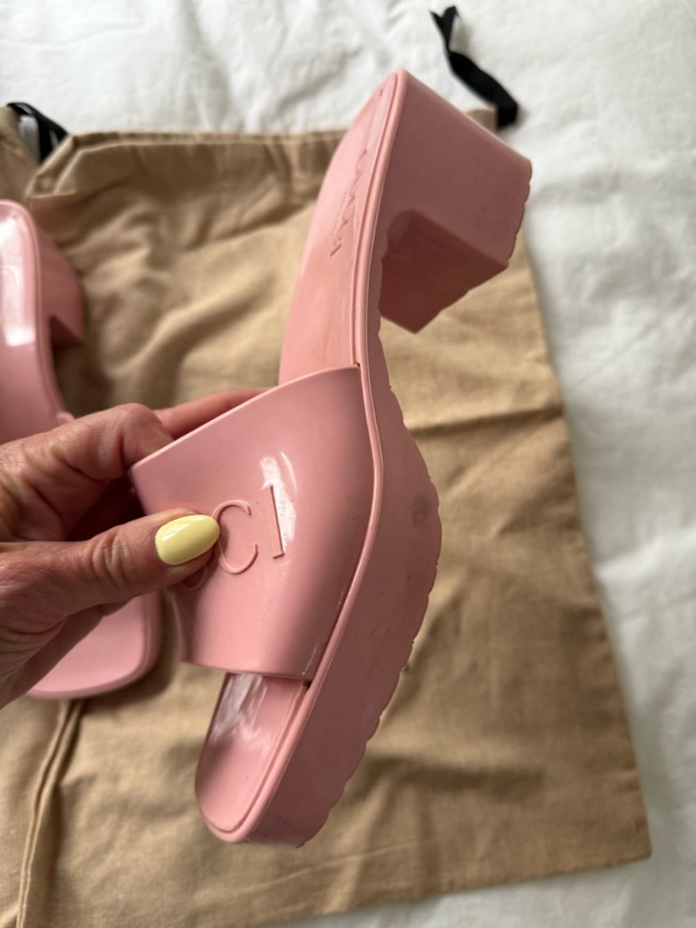 Gucci Double GG Logo Rubber Platform Block Heel Mules Slides Sandals Shoes 38 - Picture 5 of 9